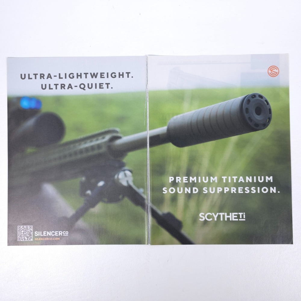 SilencerCo Scythe Ti Titanium Suppressor 2-Page Magazine Print Ad Range Display